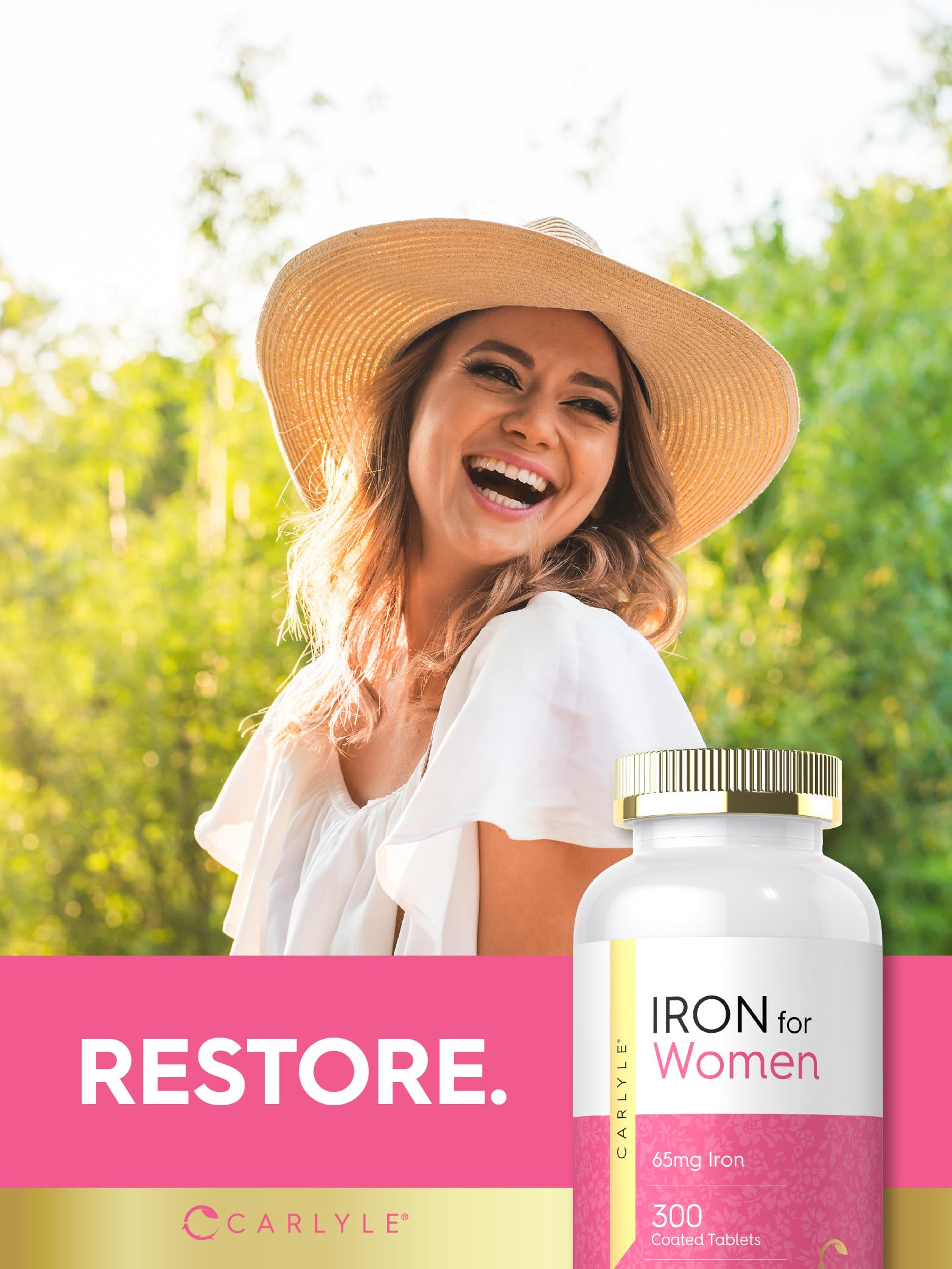Gluten-free, non-GMO Carlyle iron supplement icons