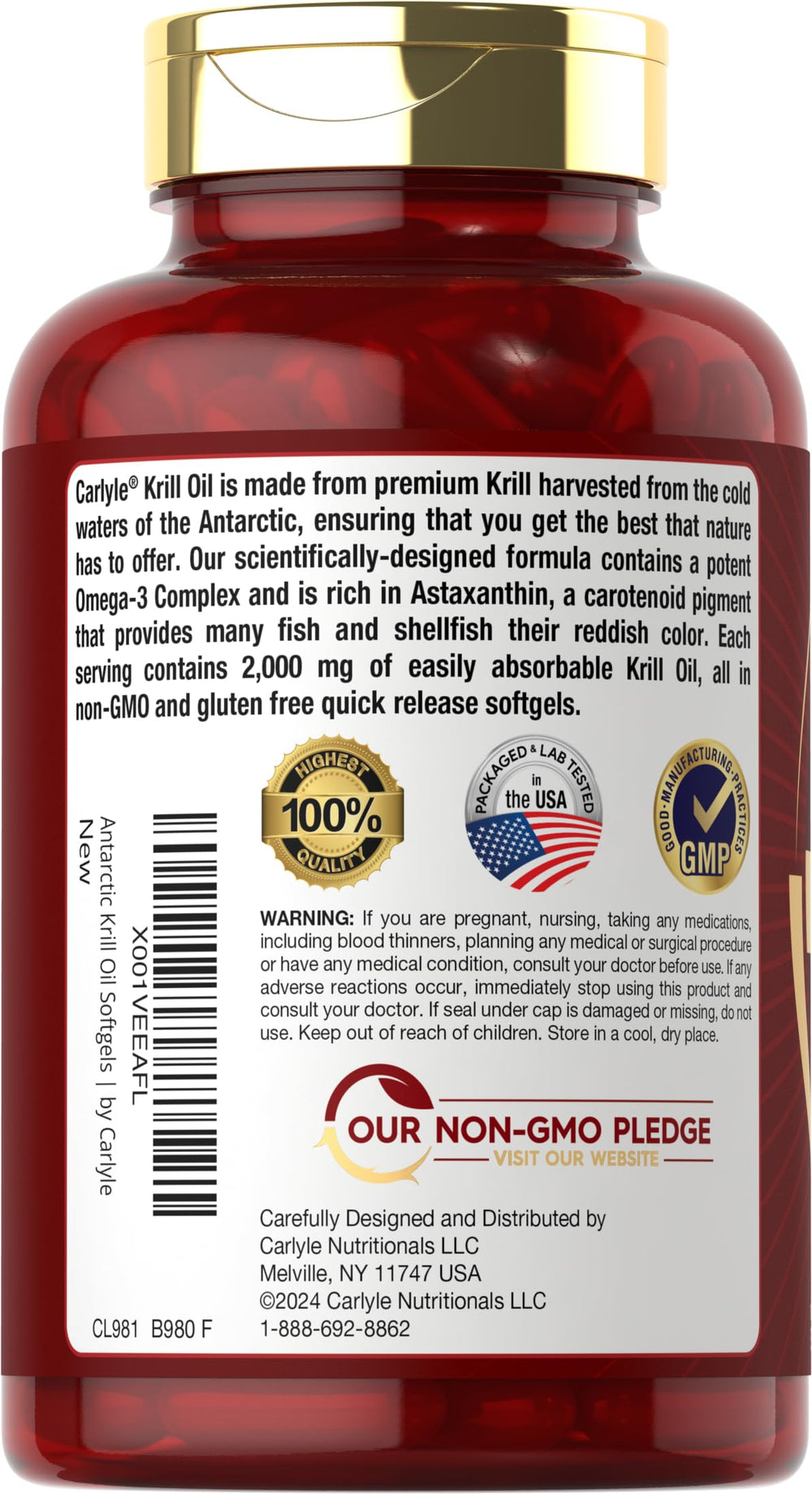 Close-up of Carlyle Krill Oil softgels