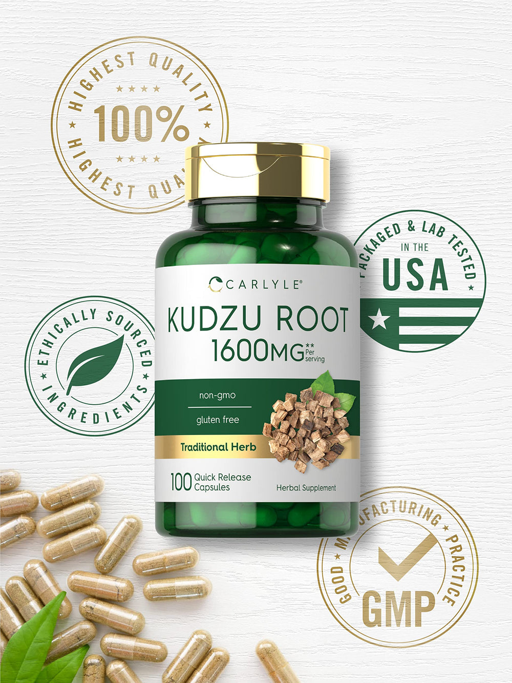 Packaging close-up of Carlyle Kudzu Root bottle