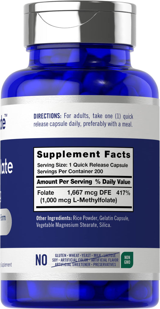 Side angle of Carlyle L-Methylfolate bottle
