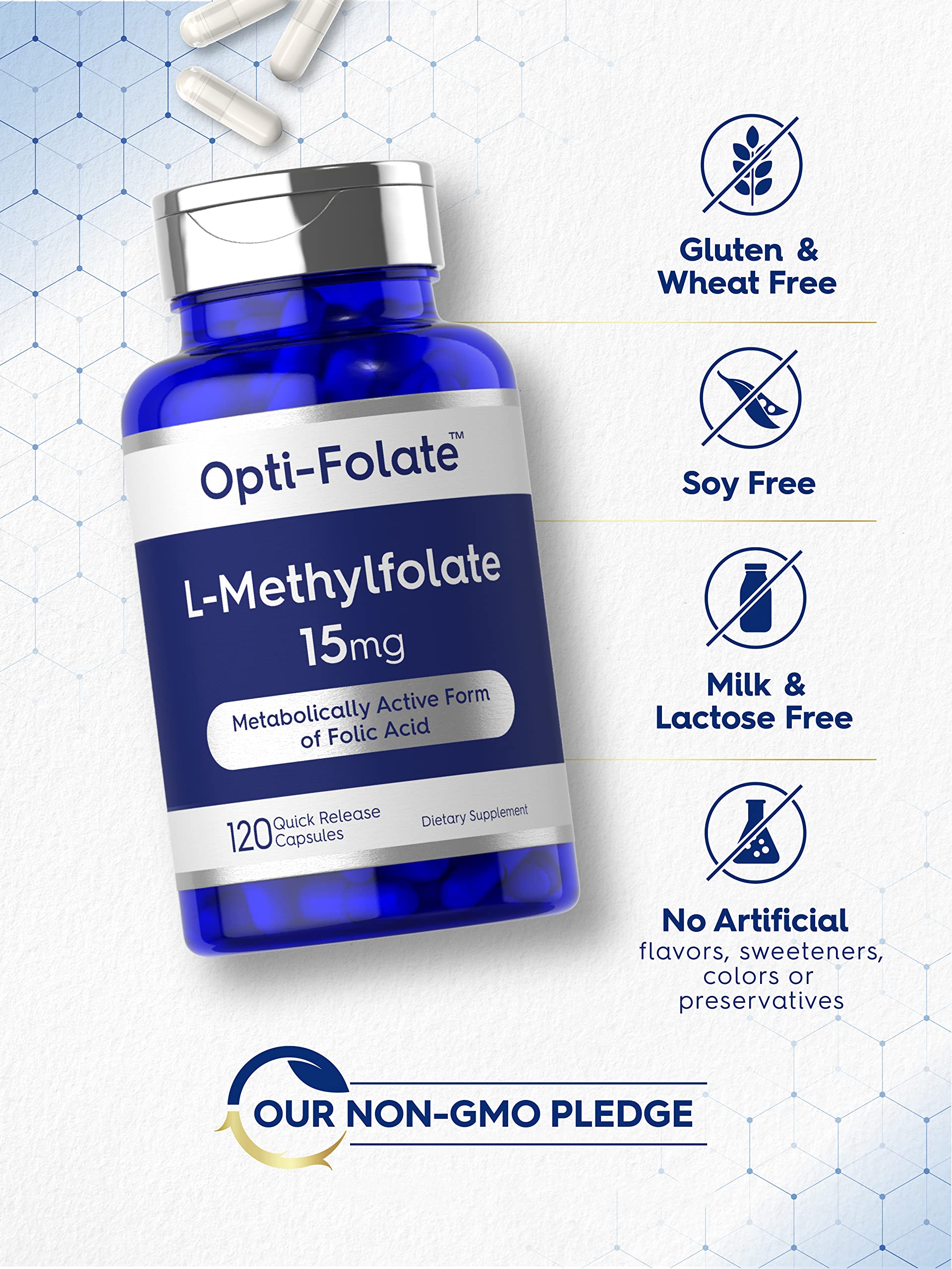 Bottled Carlyle L-Methylfolate packaging on display