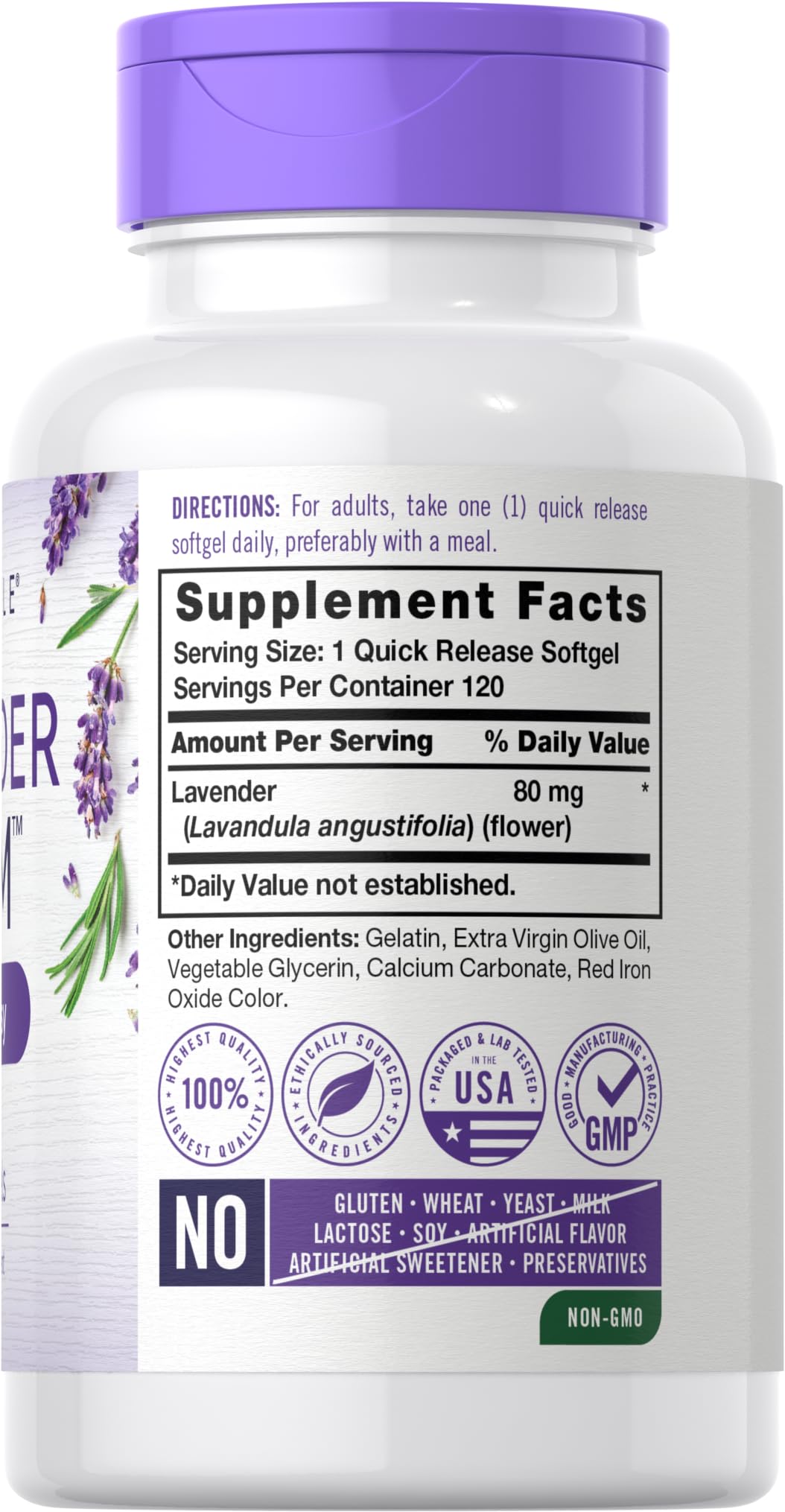 Close-up of Carlyle Lavender Pills bottle label