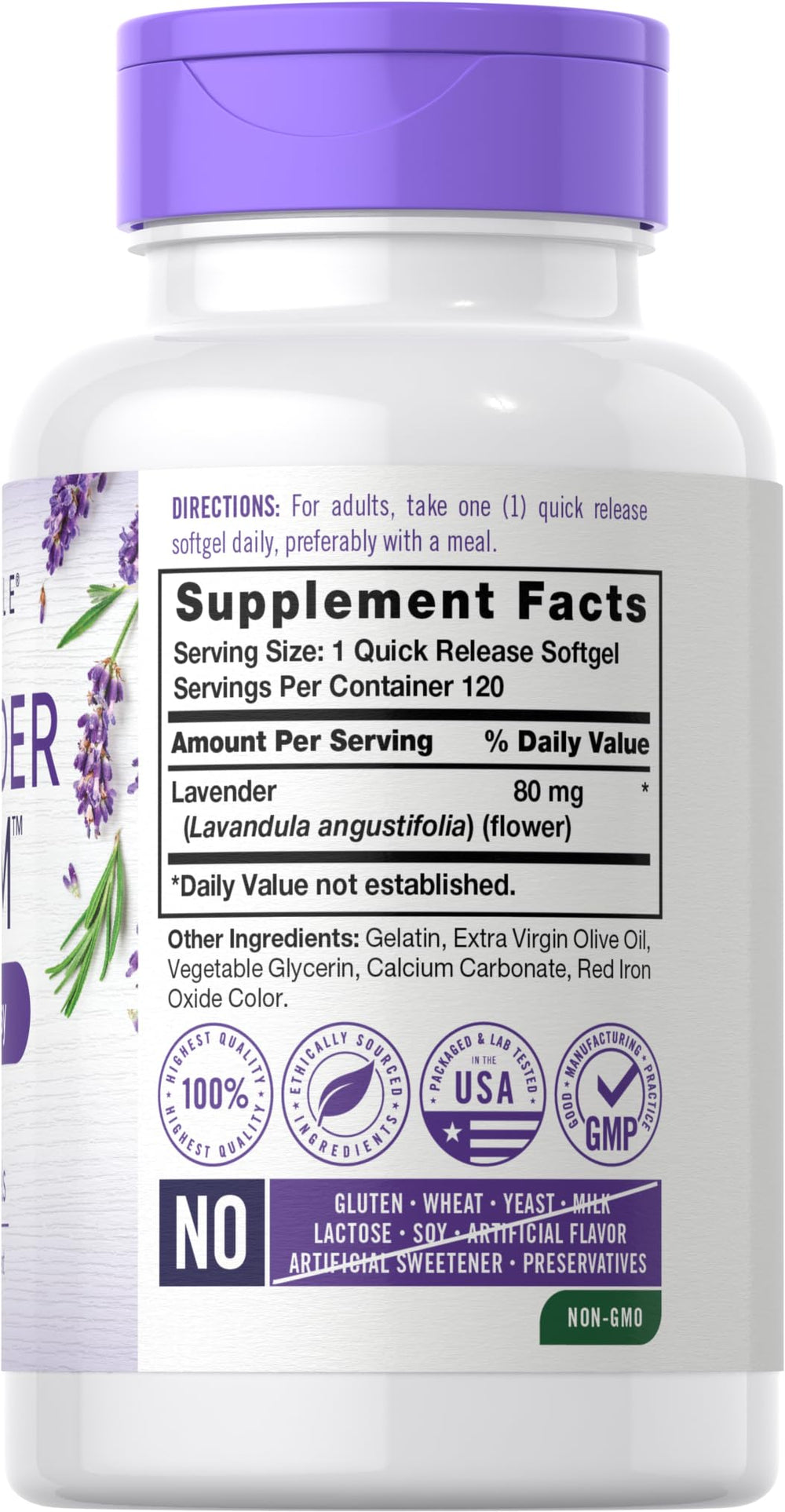 Close-up of Carlyle Lavender Pills bottle label