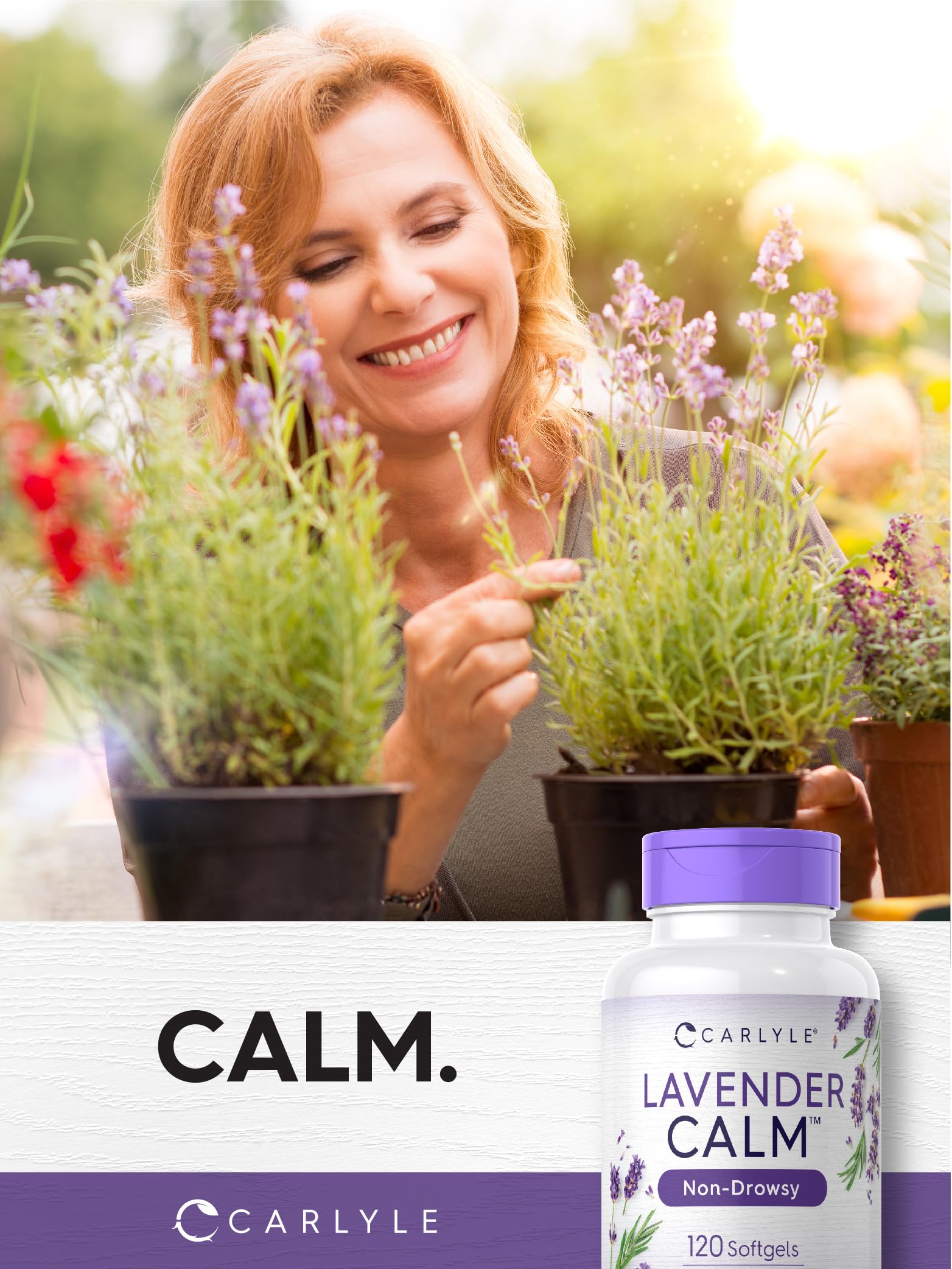 Lavender-themed Carlyle supplement packaging