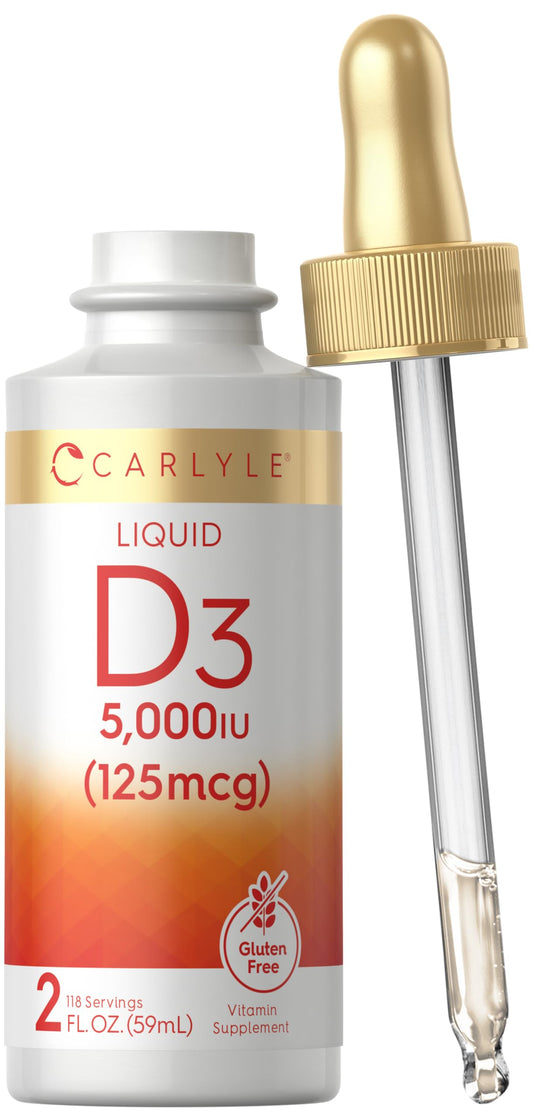 Carlyle Liquid Vitamin D3 bottle – 5000 IU (125 mcg), 2 oz, vegetarian, gluten-free, non-GMO