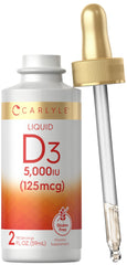 Carlyle Liquid Vitamin D3 bottle – 5000 IU (125 mcg), 2 oz, vegetarian, gluten-free, non-GMO