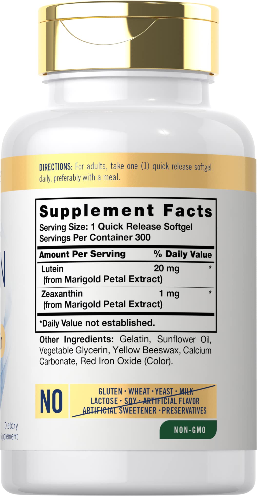 Close-up of the Carlyle eye health supplement bottle label
