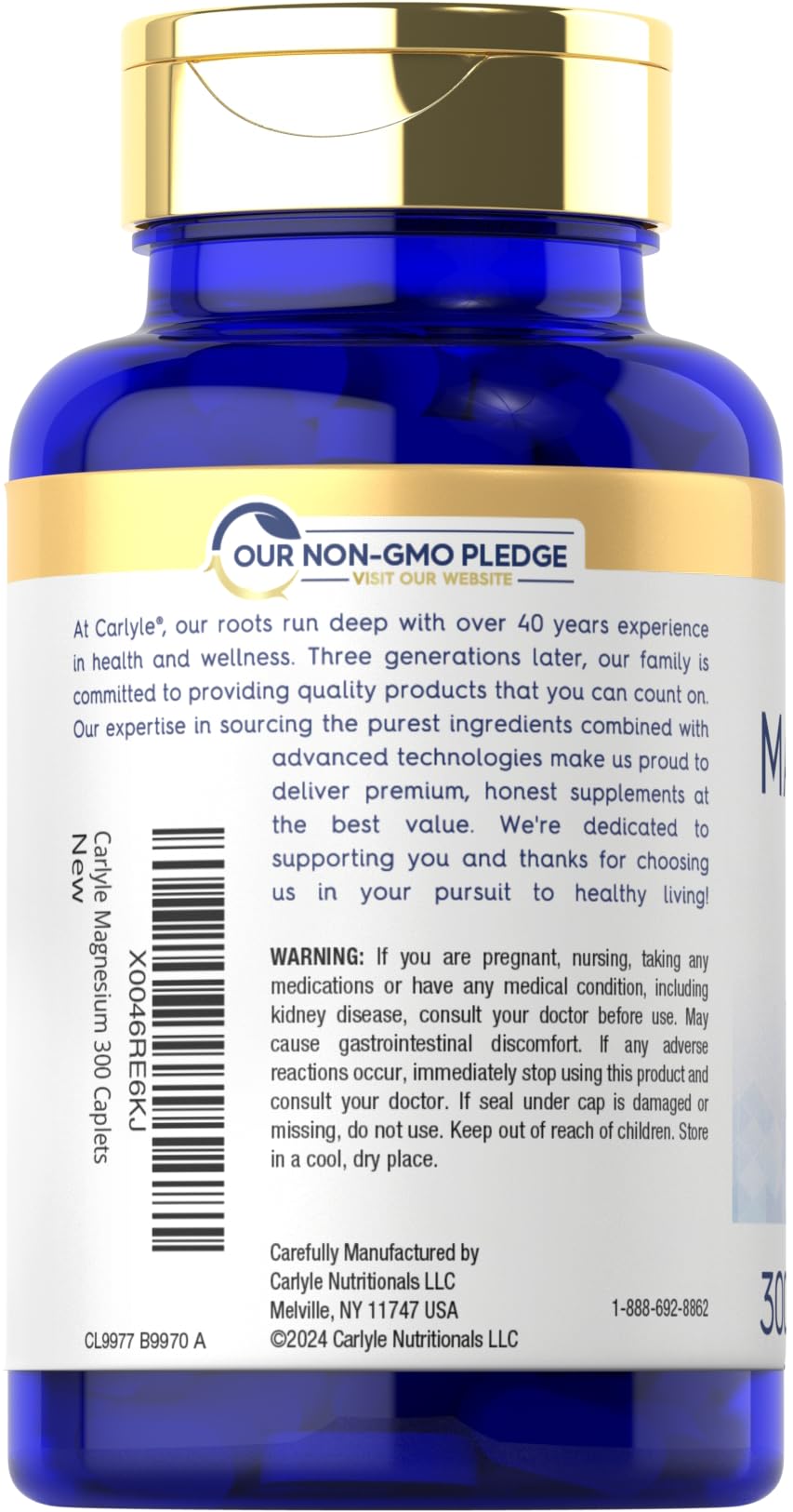 Supplement facts panel for Carlyle Magnesium