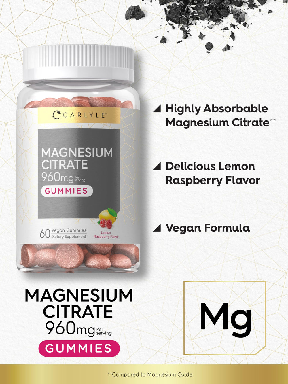 Laboratory-tested ingredients label for Carlyle gummies