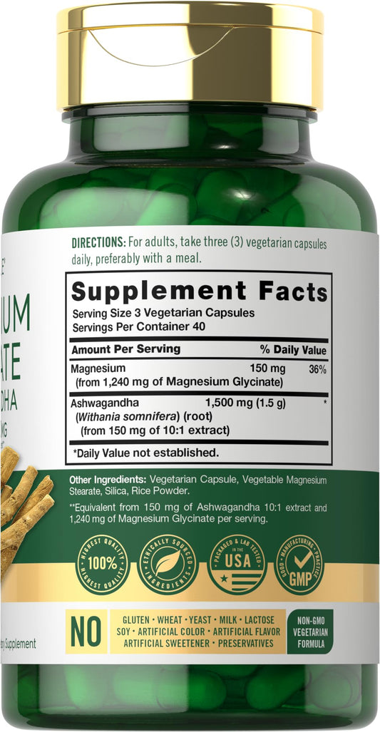 Close-up of product label showing Ashwagandha and 2,740mg complex