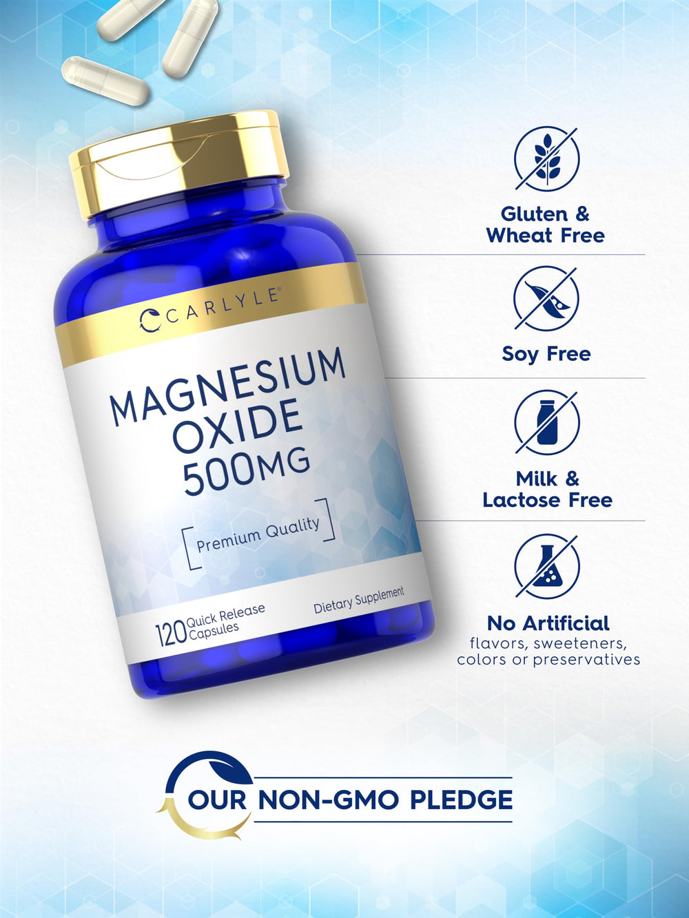 Supplement facts panel for Carlyle Magnesium Oxide 500mg