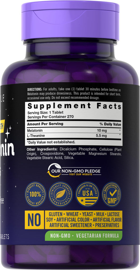 Close-up of Carlyle Melatonin 10mg 270 tablets bottle