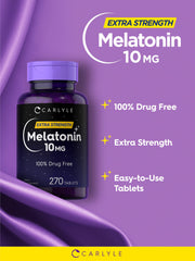 Pack shot showing Carlyle Melatonin 10mg 270 tablets