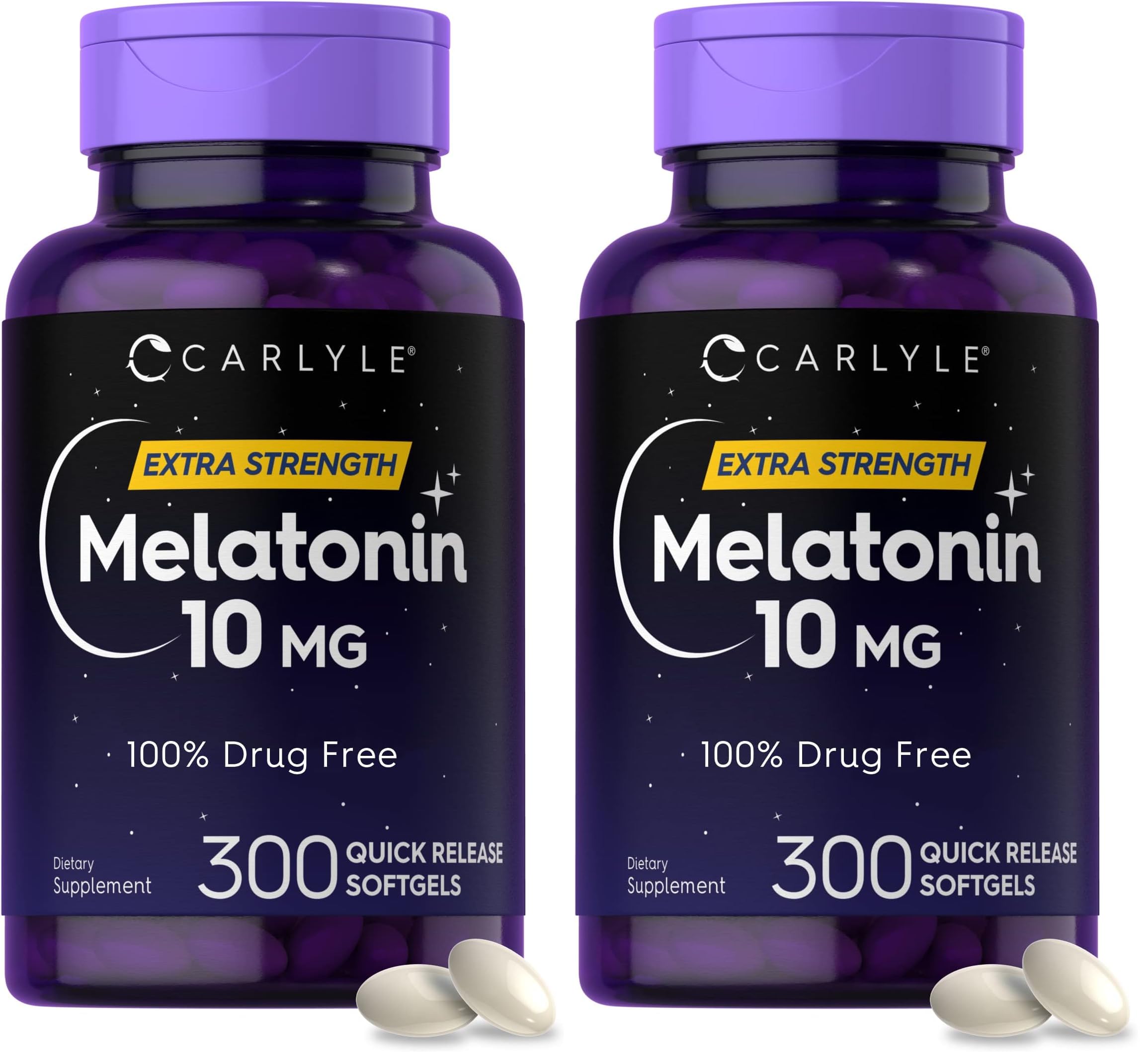 Carlyle Melatonin 10mg bottle with 300 softgels, pack of 2