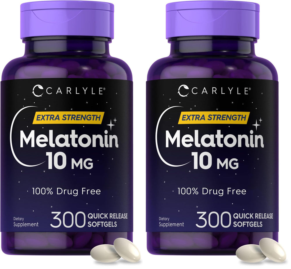 Carlyle Melatonin 10mg bottle with 300 softgels, pack of 2