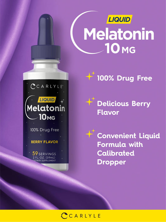 Two 2 oz bottles of Carlyle Melatonin Berry Liquid Drops in a pack