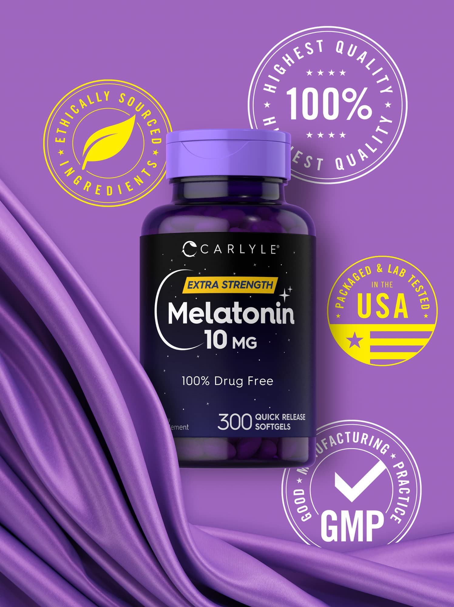 Gluten-free and non-GMO Carlyle Melatonin 10mg