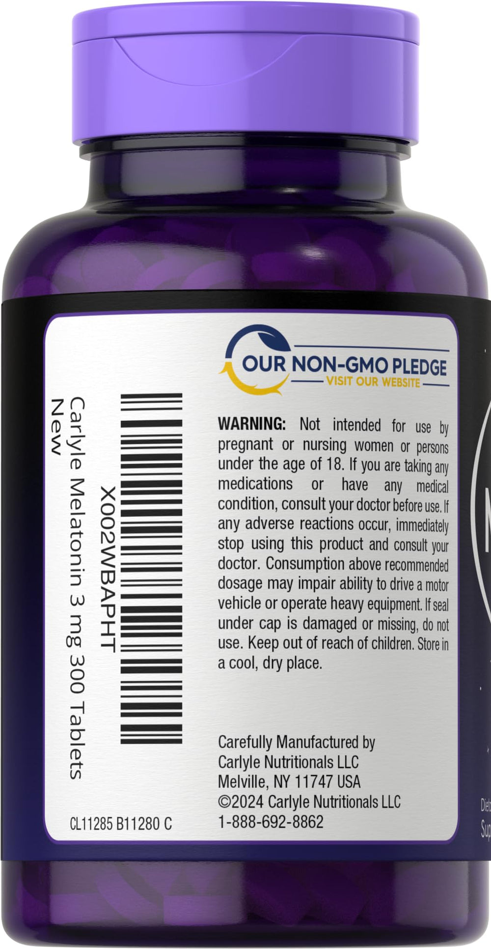 Carlyle Melatonin 3mg tablets in bottle with cap