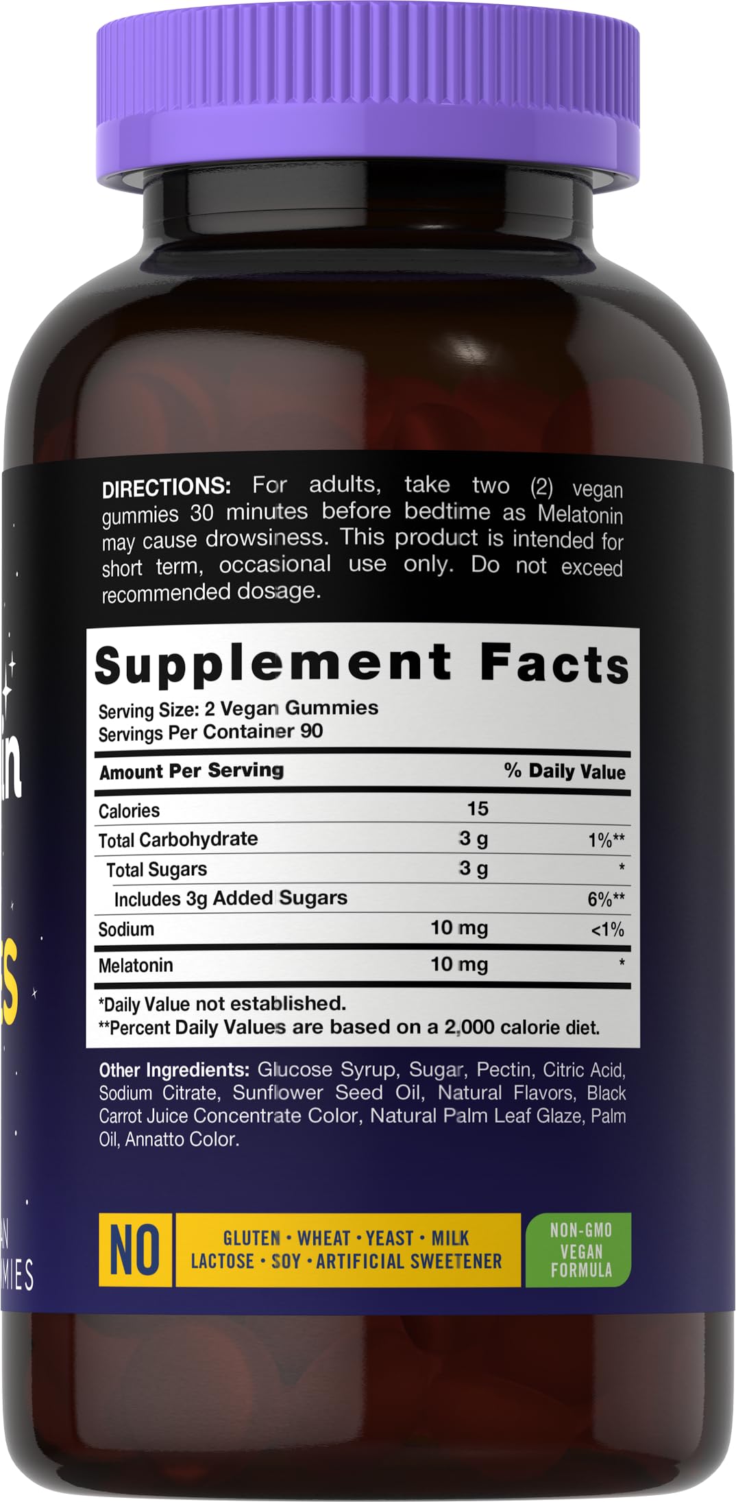 Close-up of Carlyle Melatonin Gummies bottle label