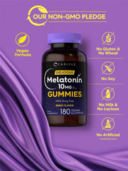 Vegan, non-GMO and gluten-free symbols for Carlyle Melatonin Gummies