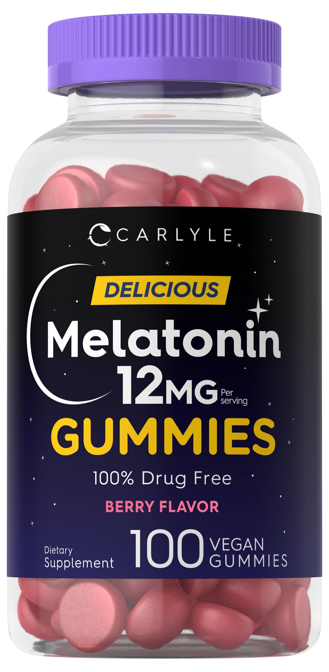 Carlyle Melatonin Gummies 12mg Berry Flavor bottle front view