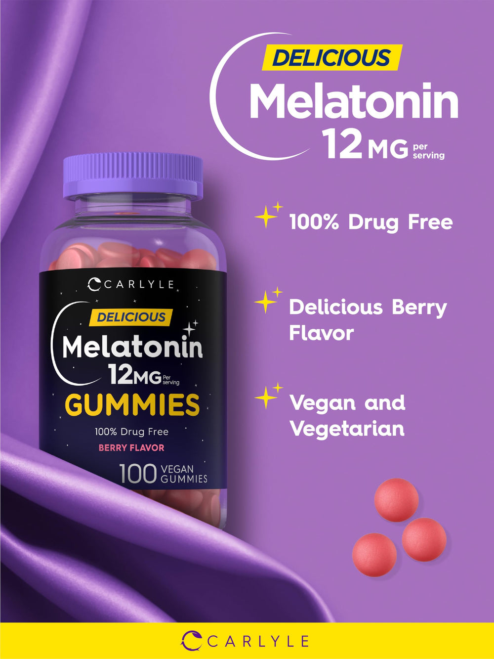 Berry-flavored melatonin gummy close-up