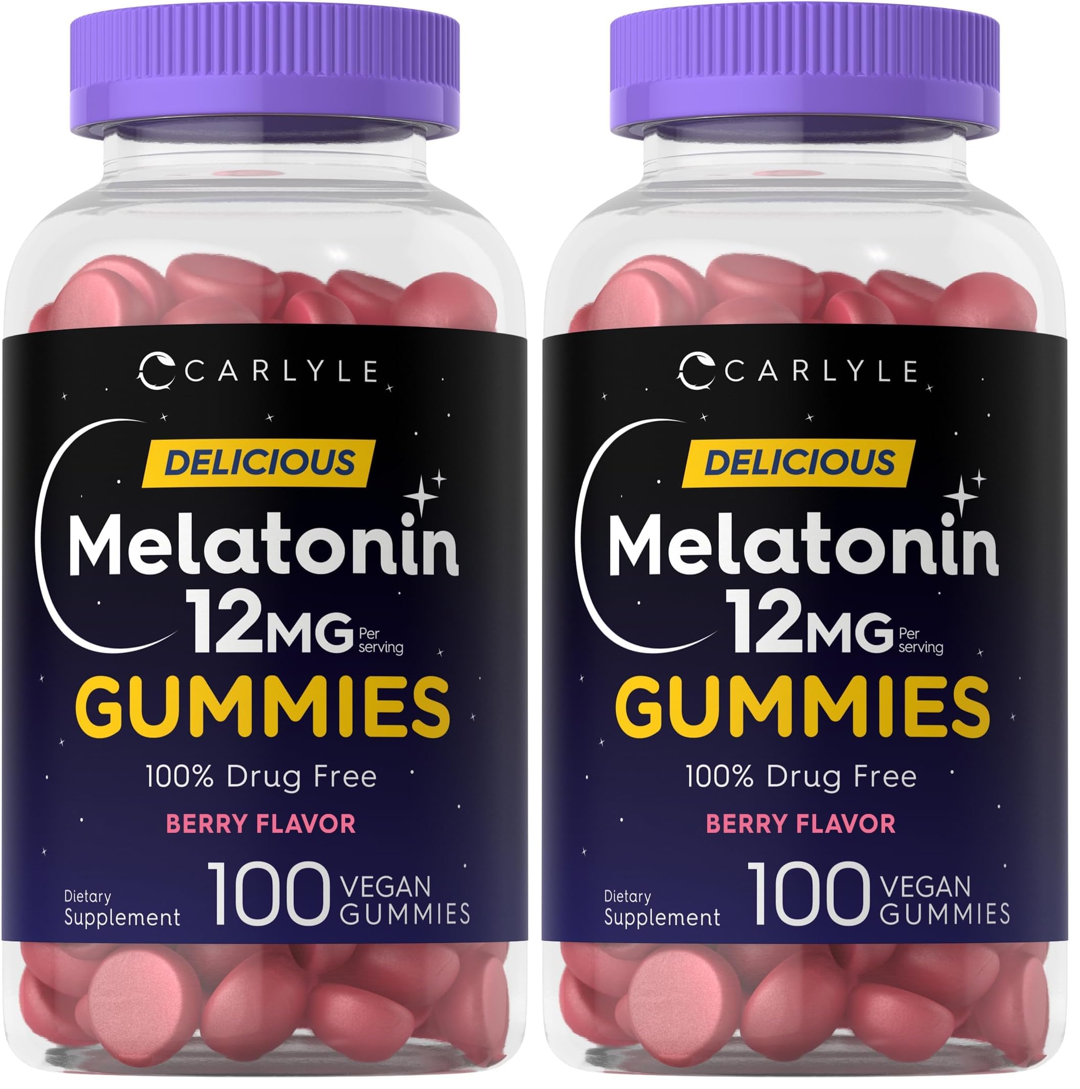 Carlyle Melatonin Gummies 12mg Berry flavor bottle front view