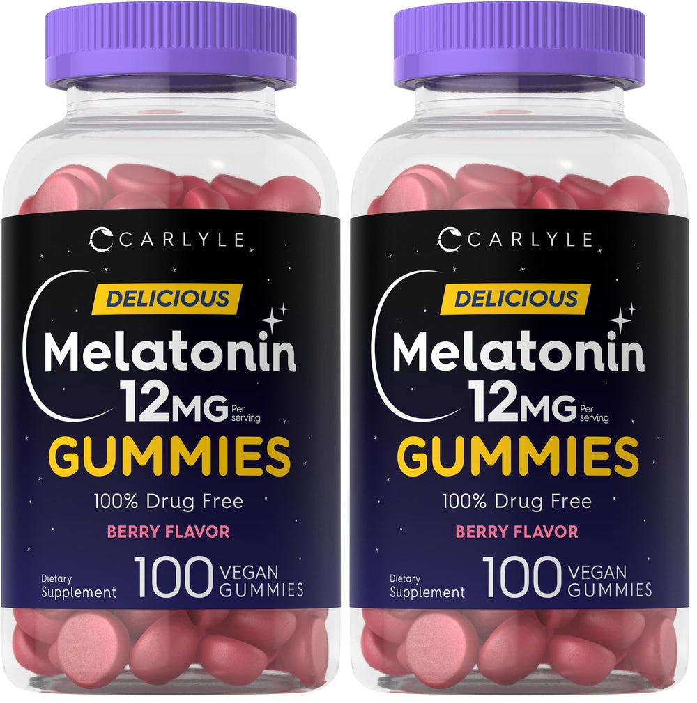 Carlyle Melatonin Gummies 12mg Berry flavor bottle front view