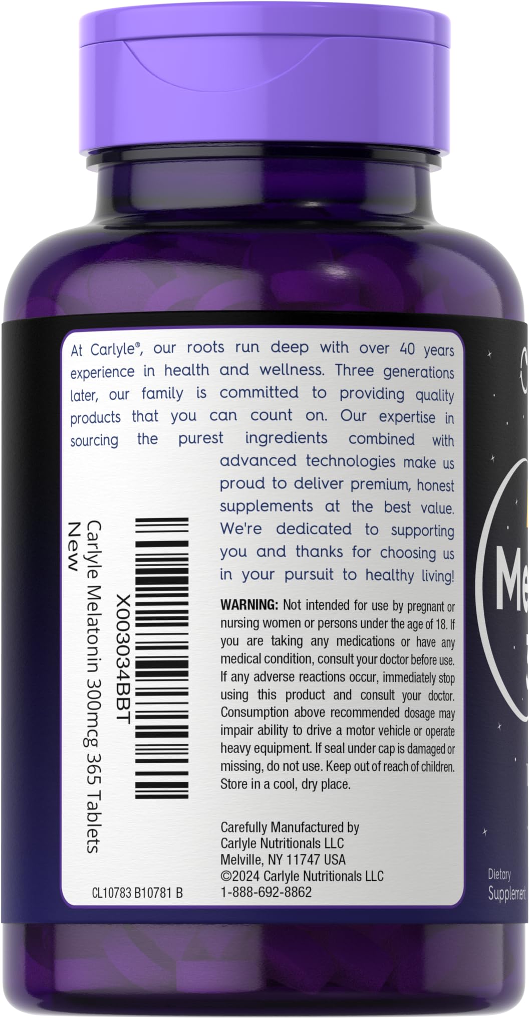 Non-GMO Carlyle Melatonin supplement bottle