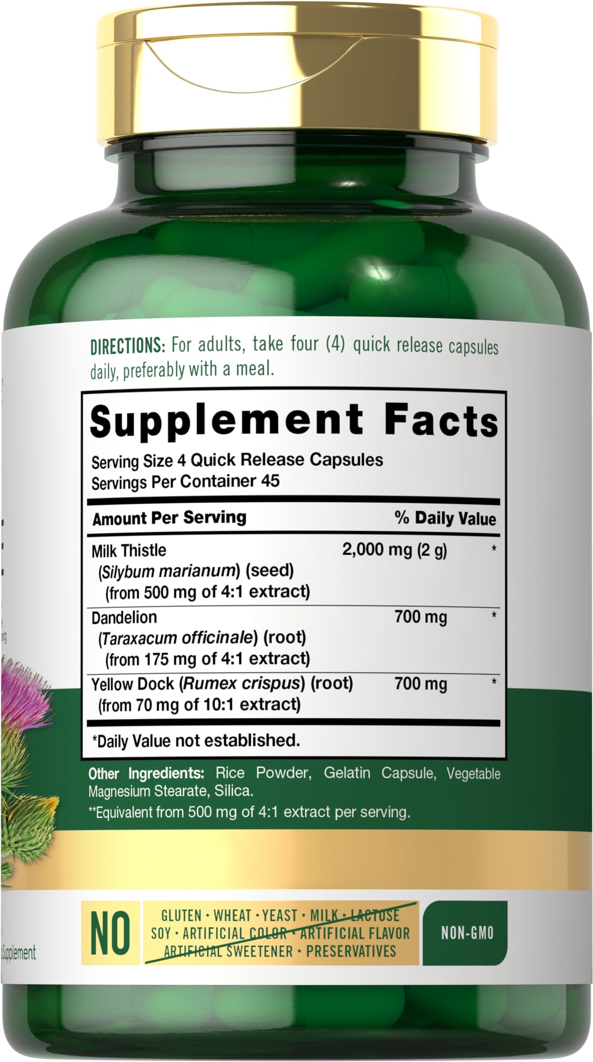 Milk Thistle 2000mg herbal blend with Dandelion and Yellow Dock