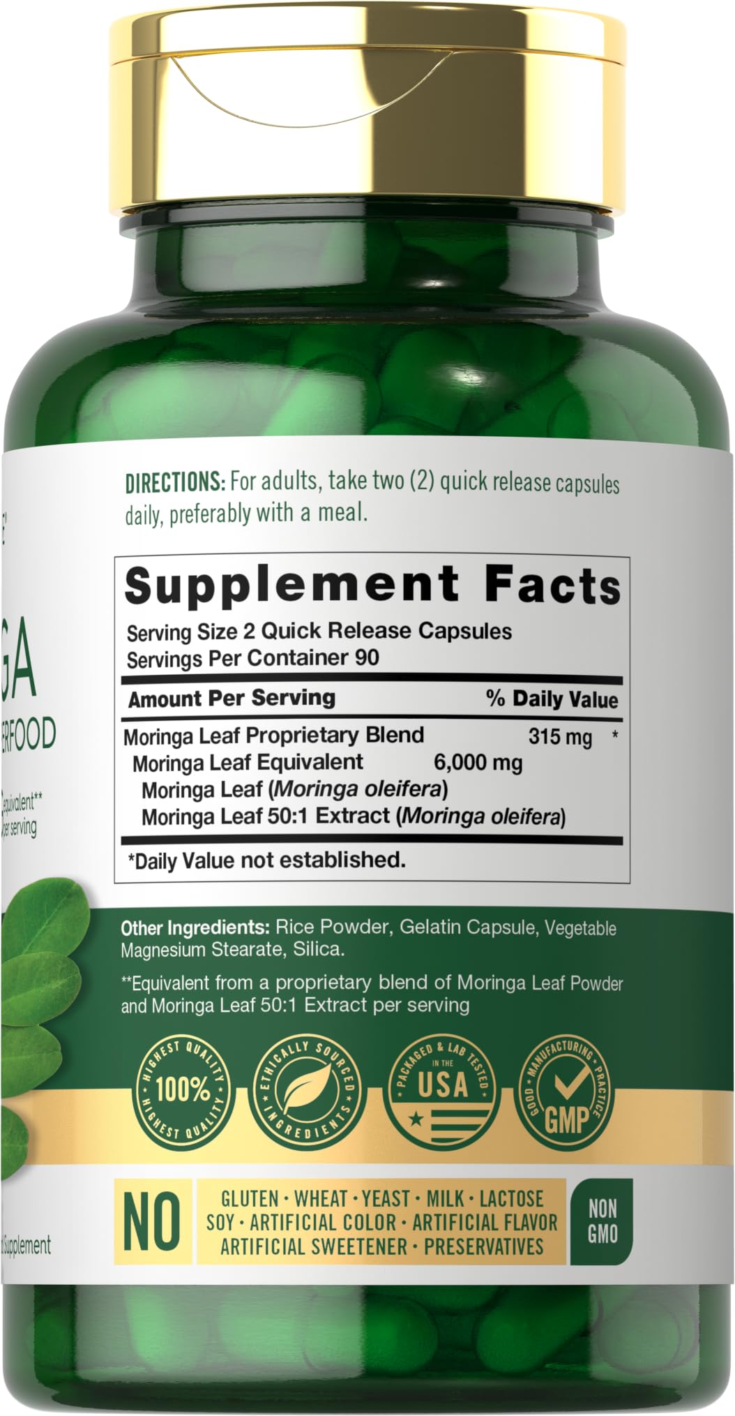 Carlyle Moringa Oleifera 180 capsules bottle side view