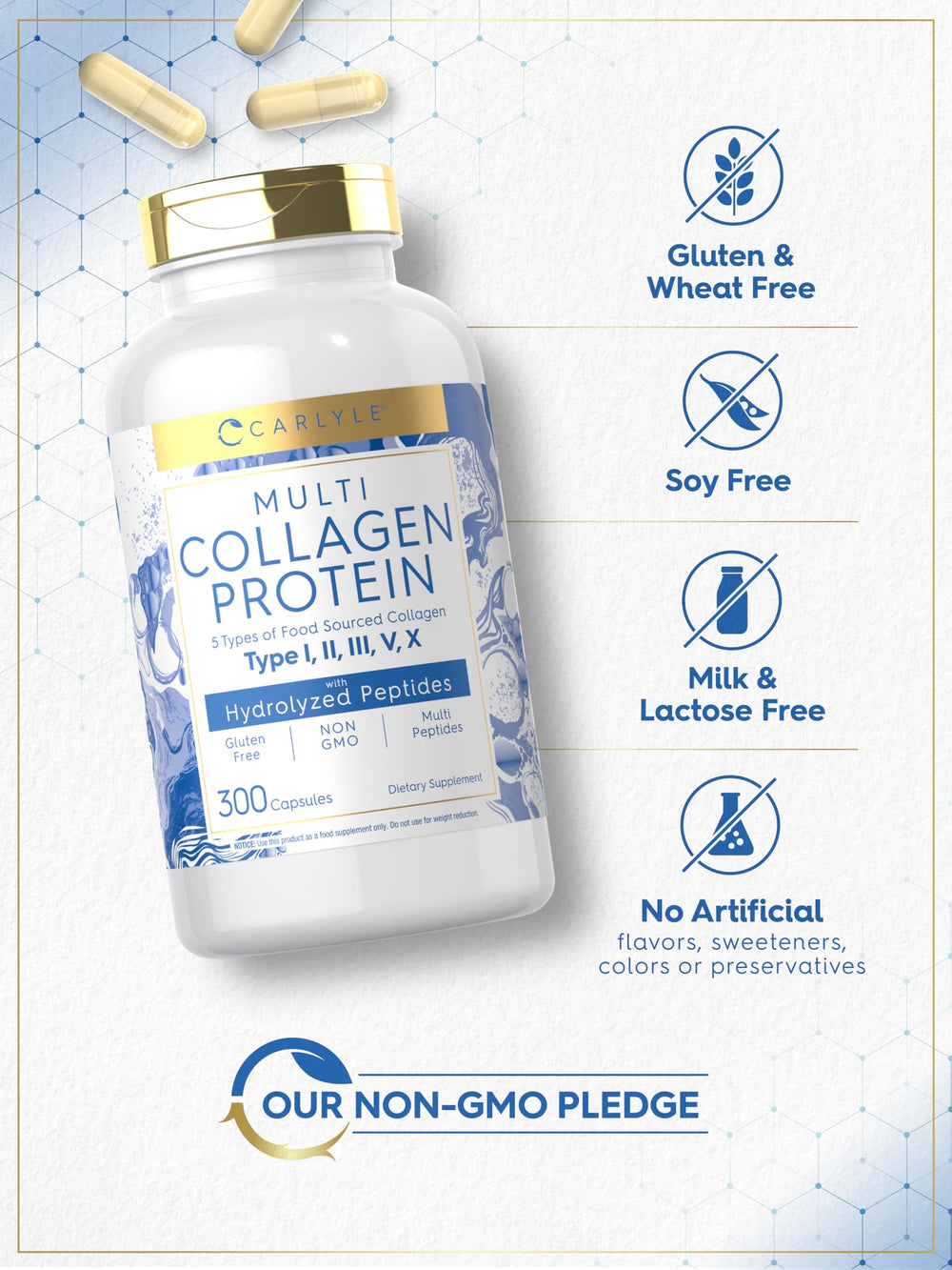 Close-up of Carlyle Multi Collagen bottle label