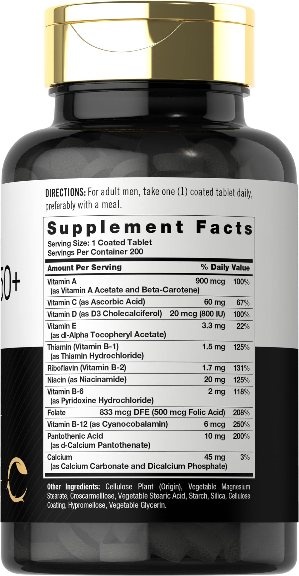 Close-up of Carlyle Men 50+ multivitamin coated caplets