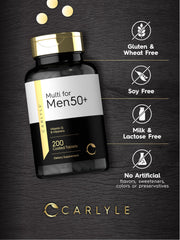 Front view of Carlyle logo on multivitamin bottle