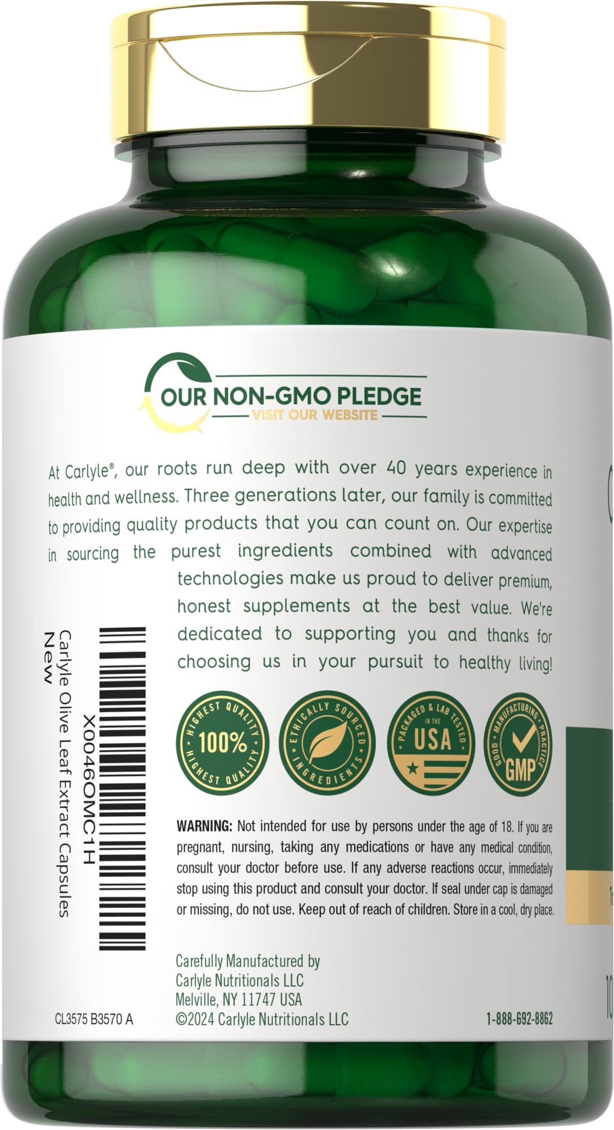 Bottle with olive leaf extract capsules and packaging