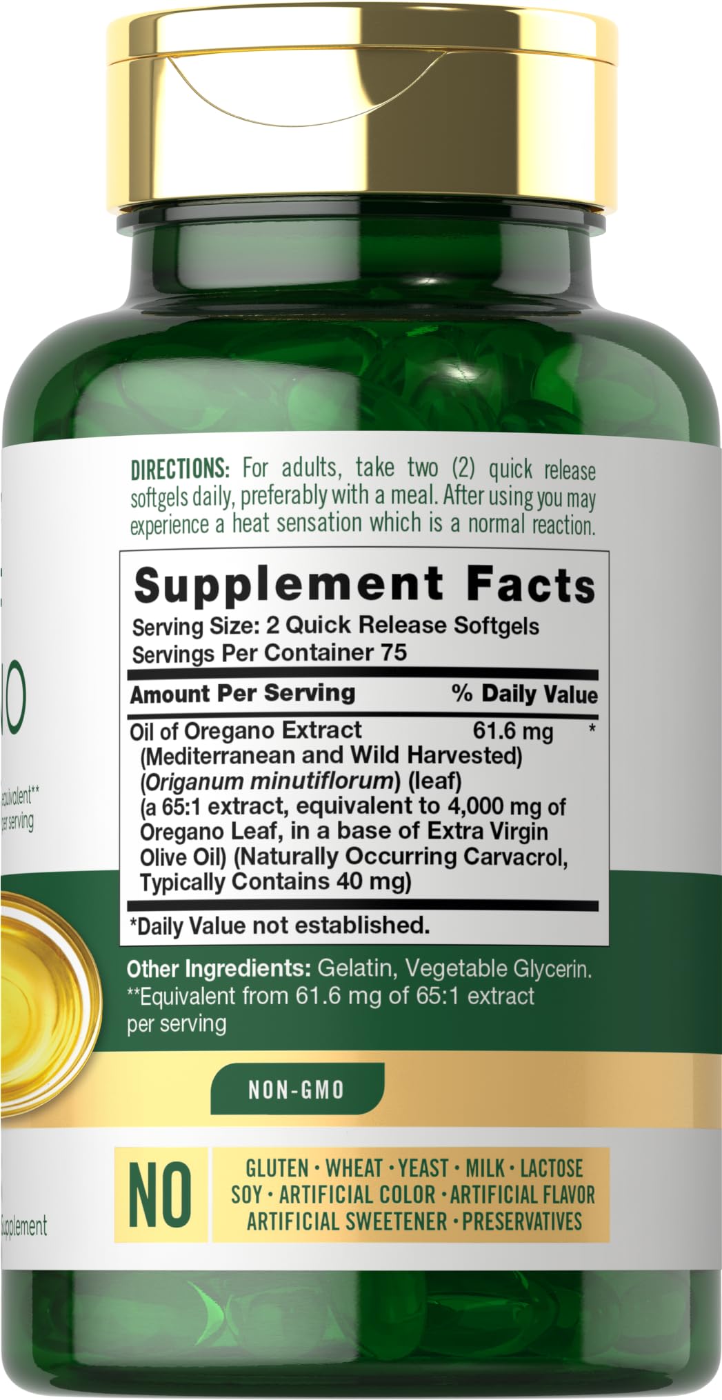 Close-up of oregano oil softgels
