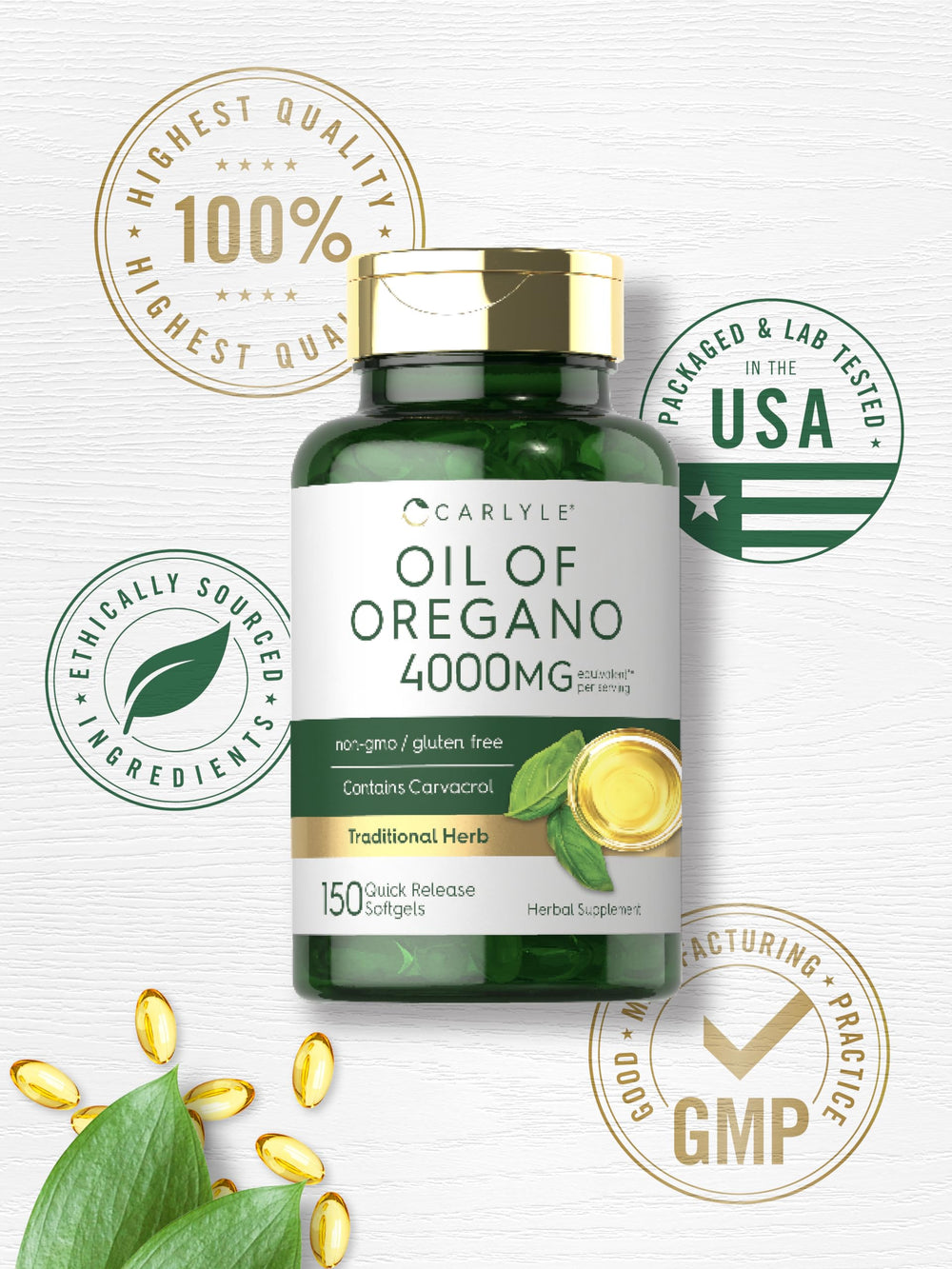 Carlyle brand logo with oregano oil product