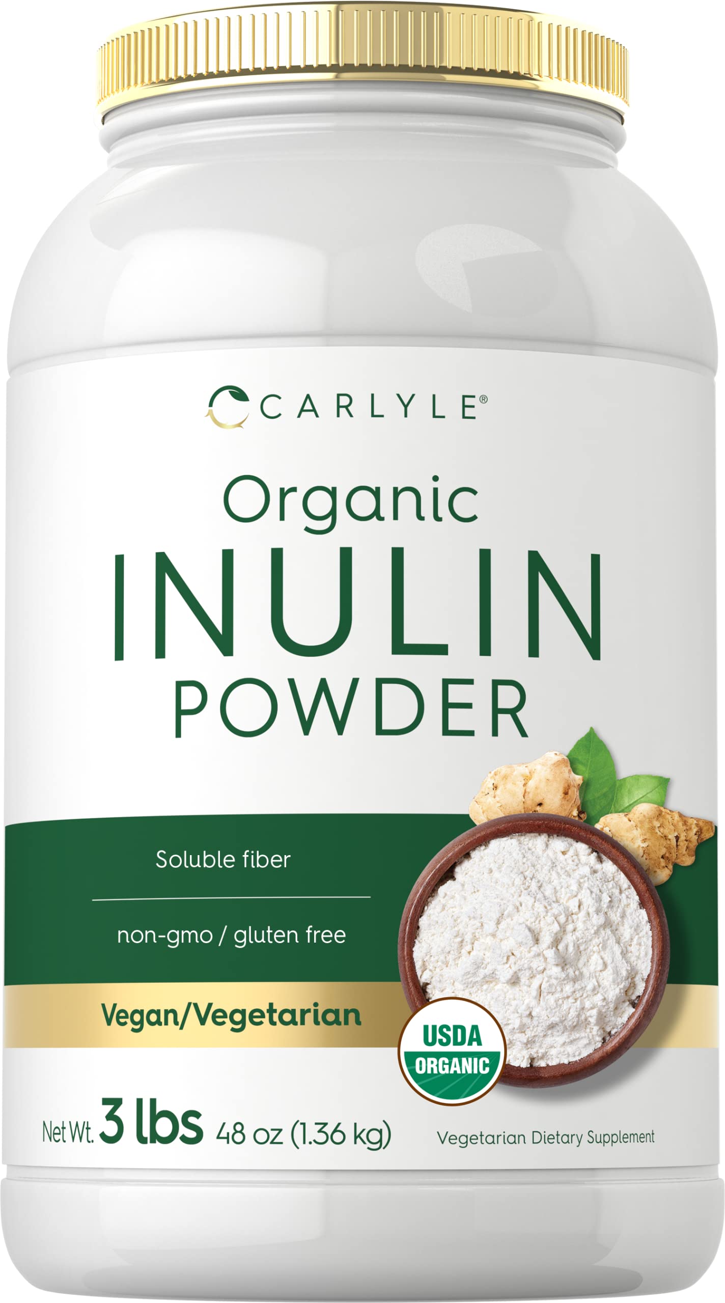 Carlyle Organic Inulin Powder jar highlights premium prebiotic fiber for daily wellness