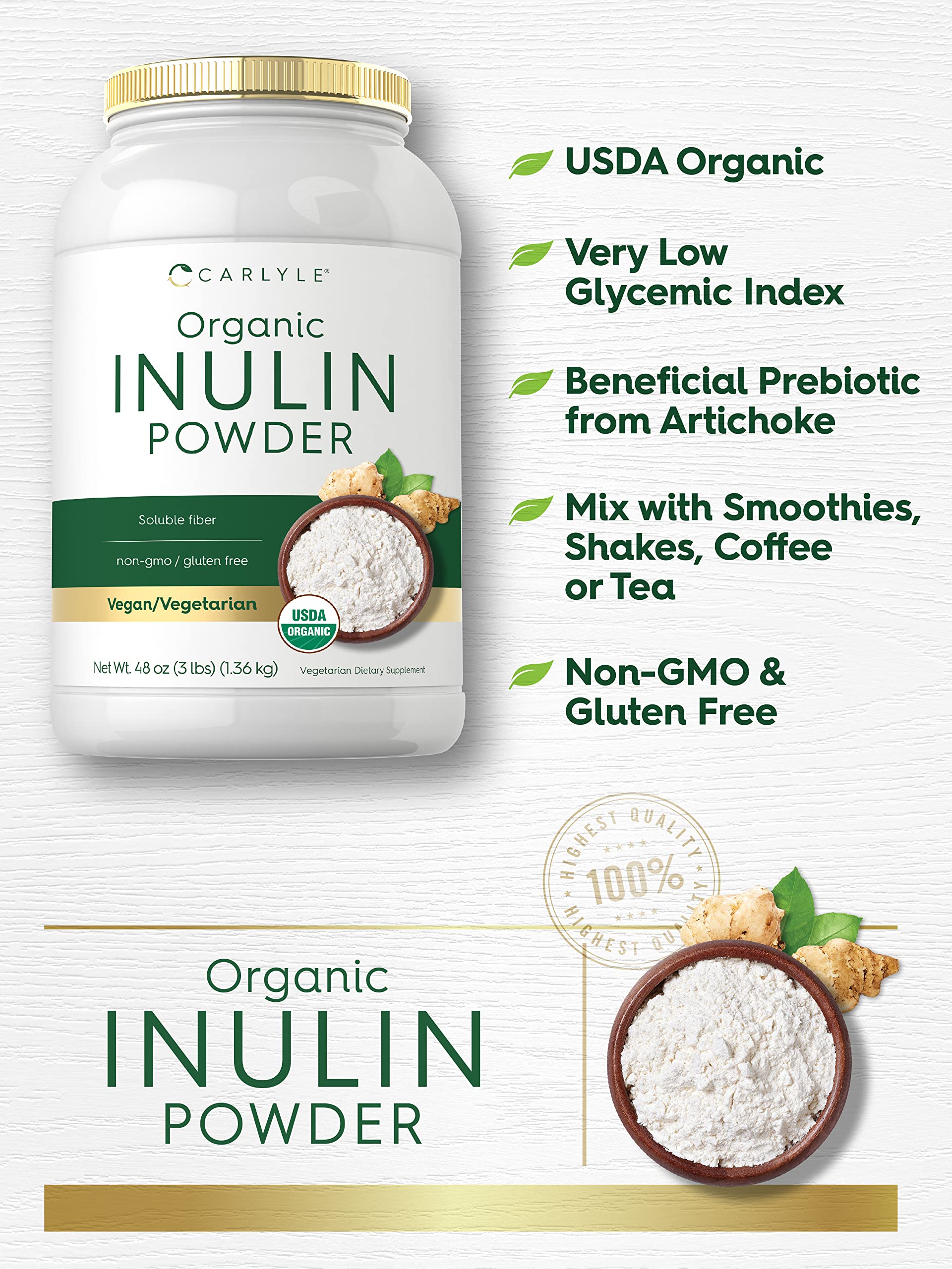 Carlyle Organic Inulin Powder being poured into a glass for mixing