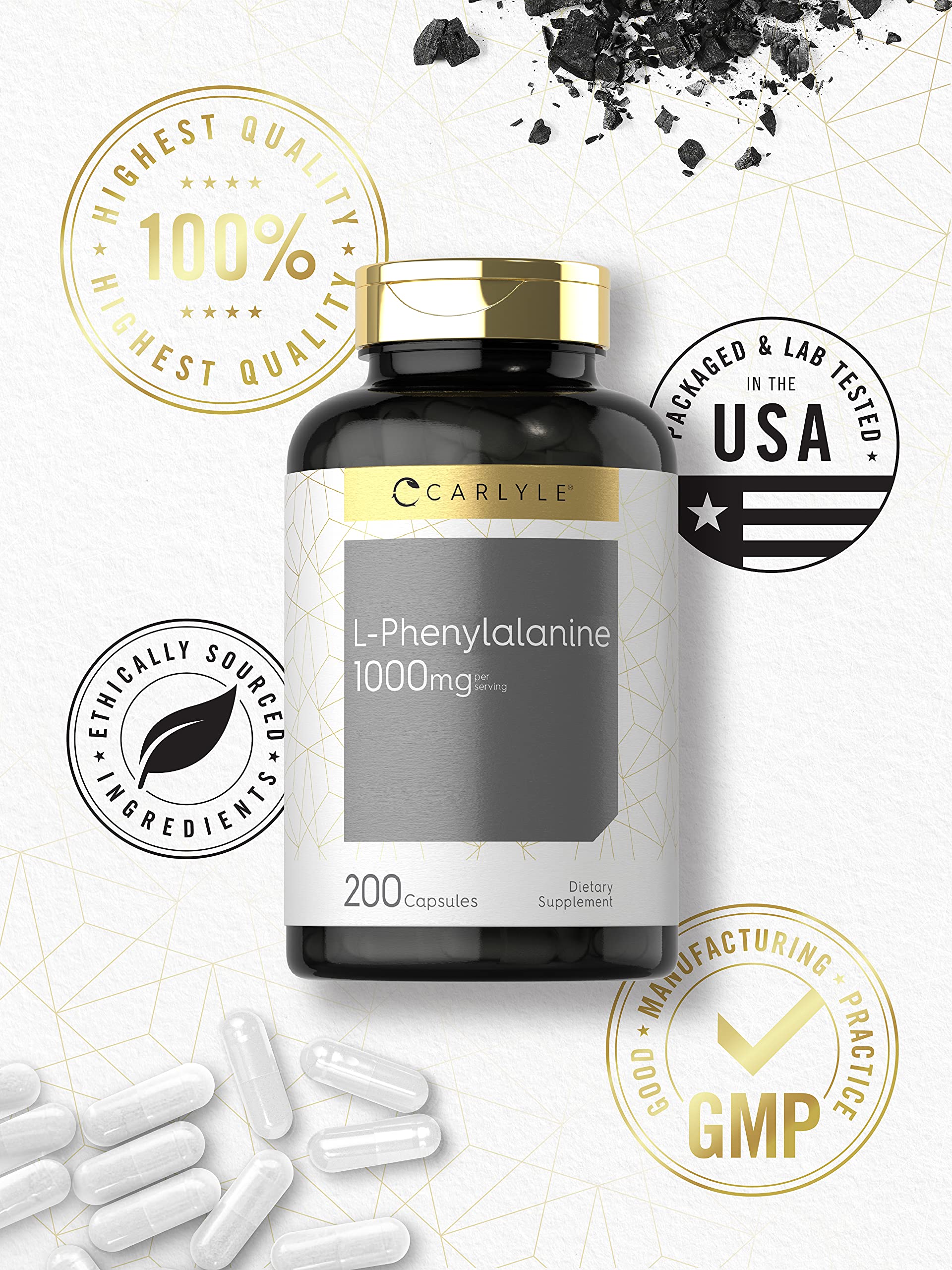 Supplement facts panel of Carlyle L-Phenylalanine