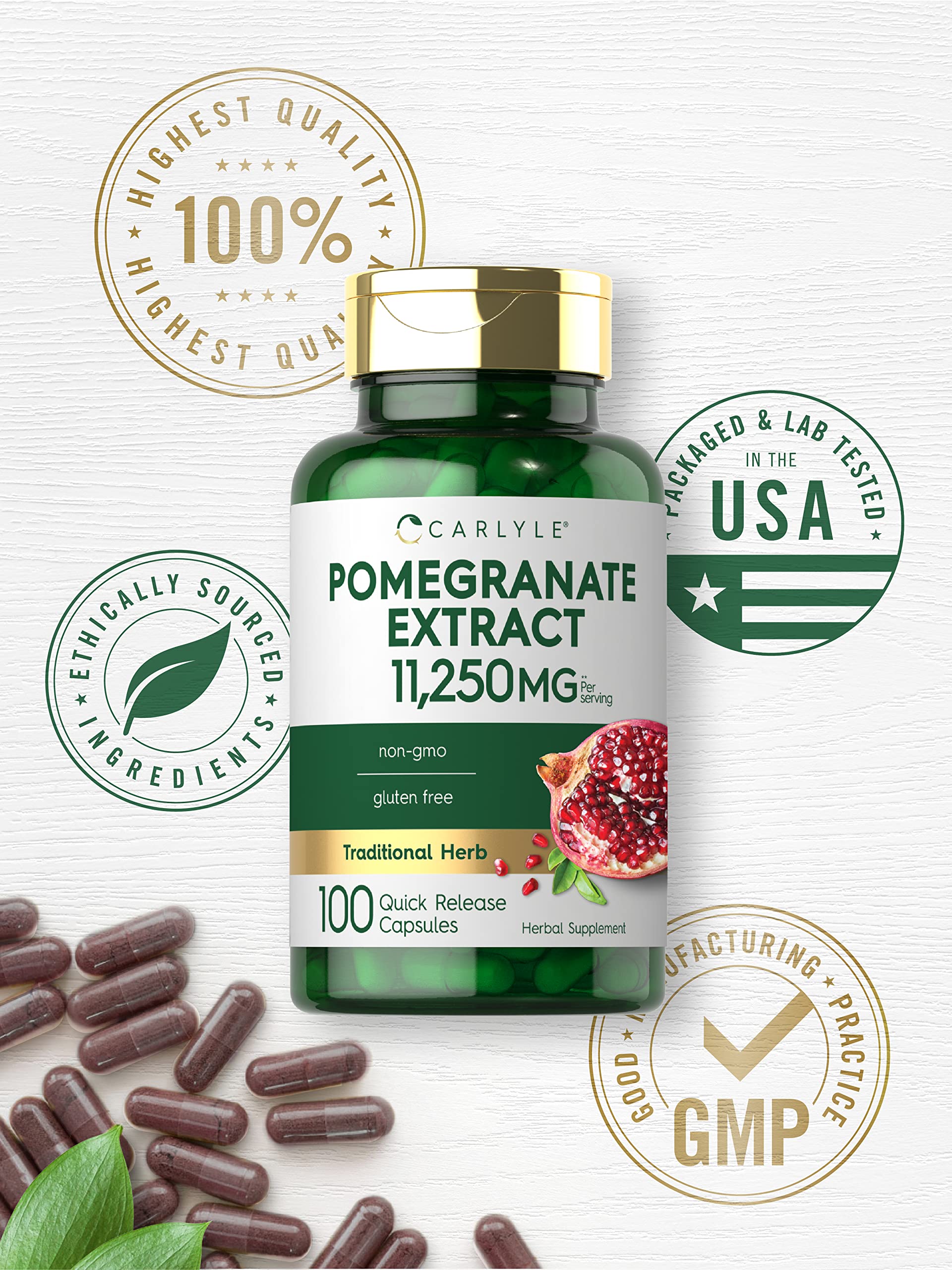 Supplement facts panel for Carlyle pomegranate extract