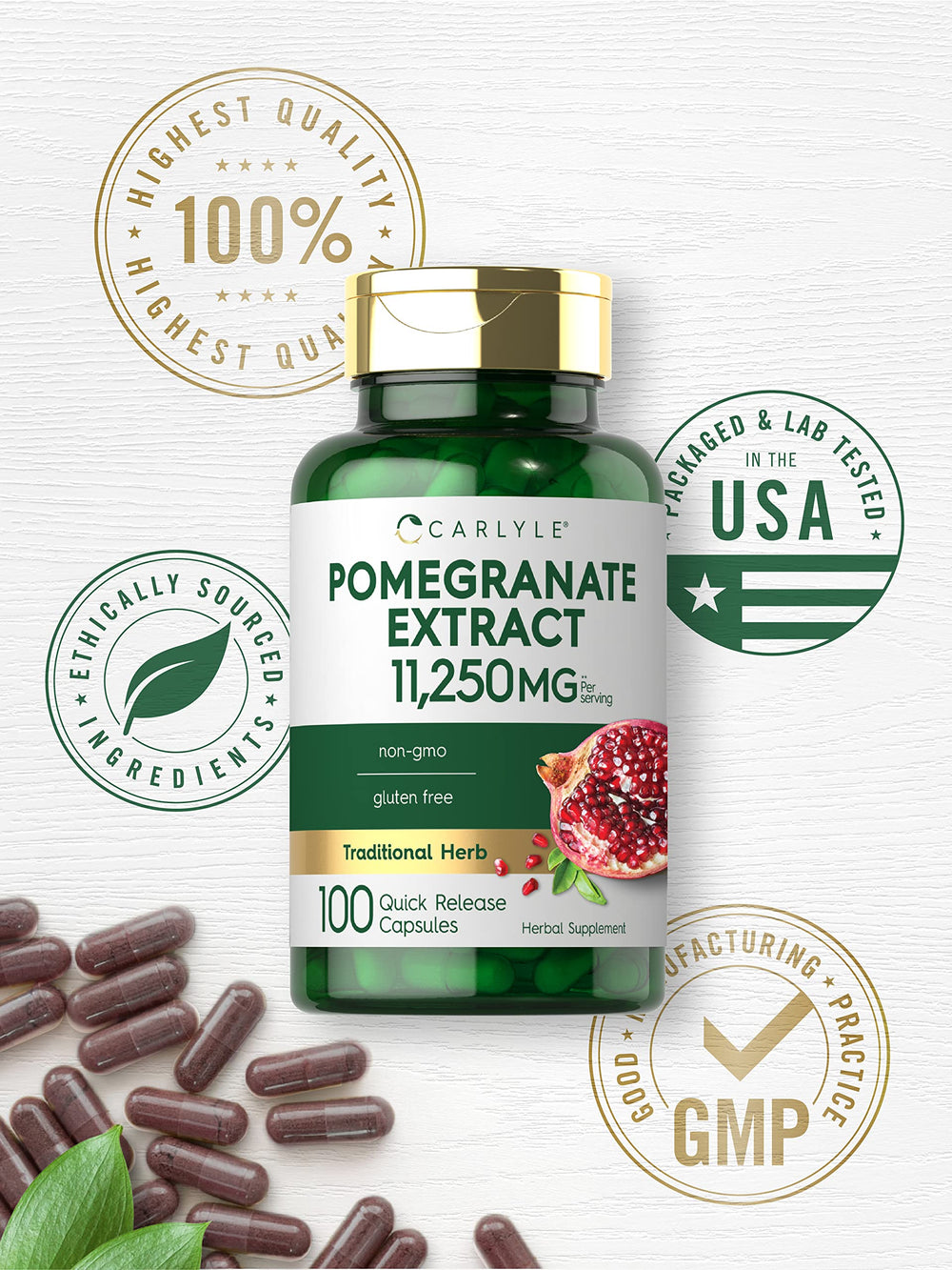 Supplement facts panel for Carlyle pomegranate extract