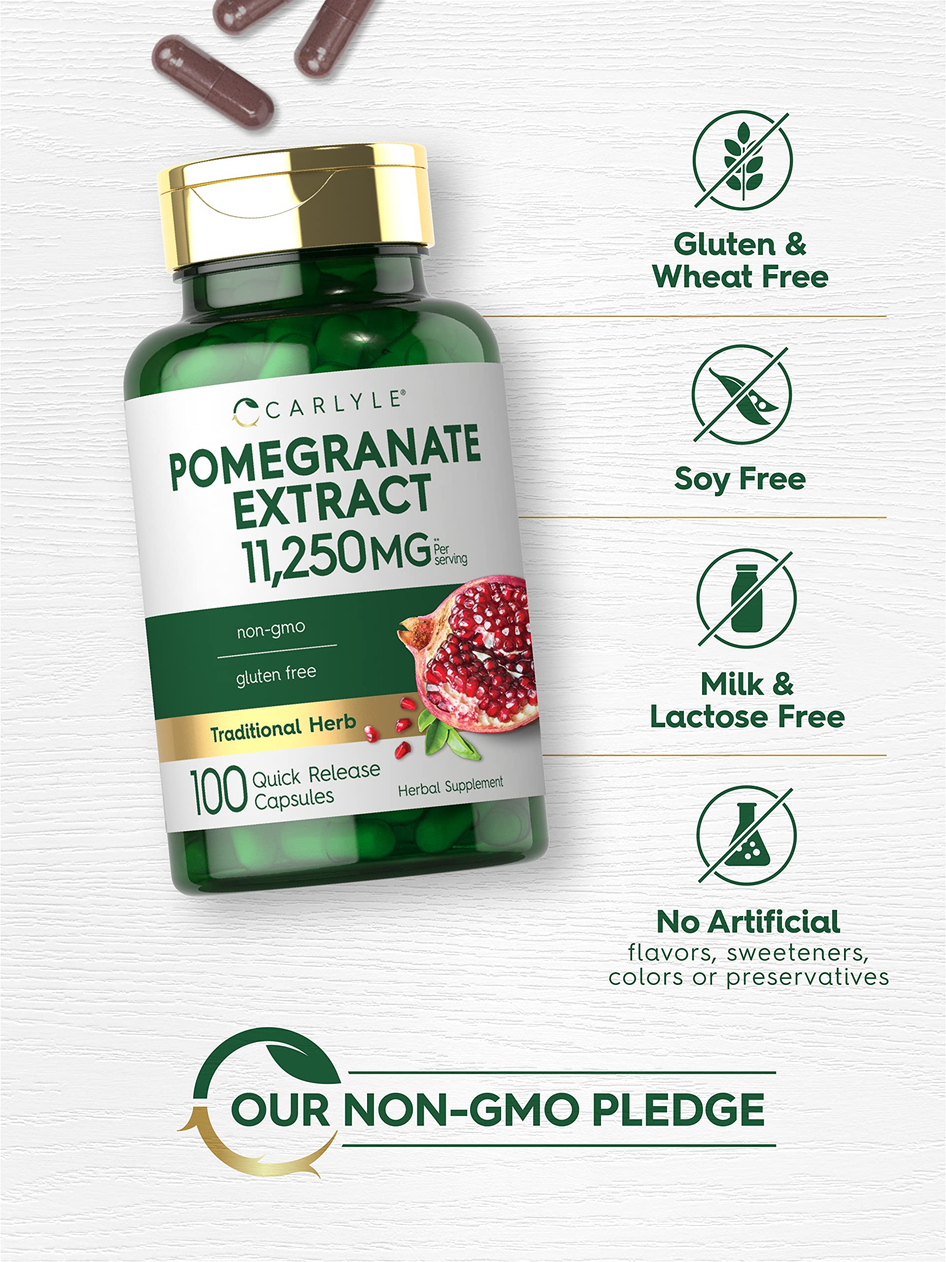 Non-GMO gluten-free Carlyle pomegranate extract label