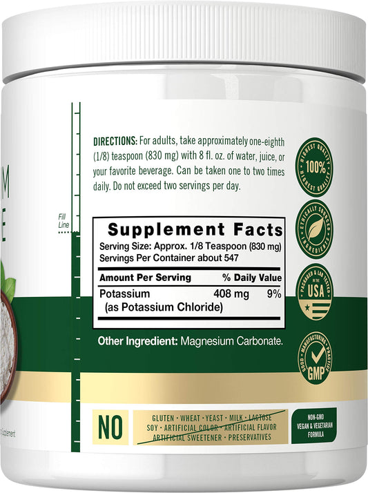 Carlyle Potassium Chloride Powder 16 oz label close-up