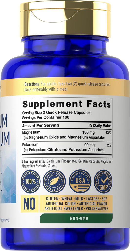 Bottle side view of Carlyle Potassium Magnesium 200-count