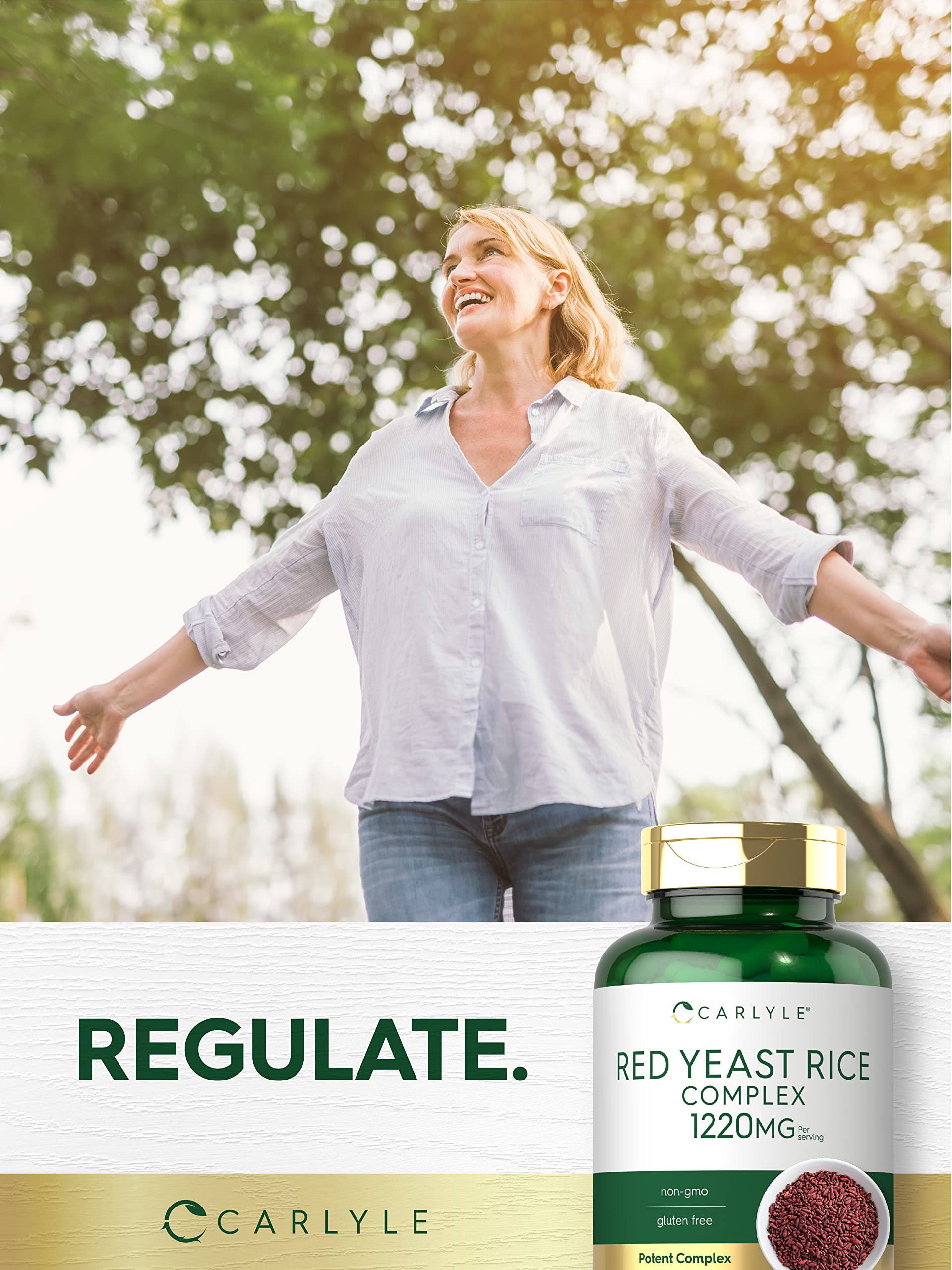 Side view of Carlyle Red Yeast Rice Complex bottle