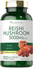 Carlyle Reishi Mushroom Supplement bottle with label – 5000mg per serving (300 capsules)