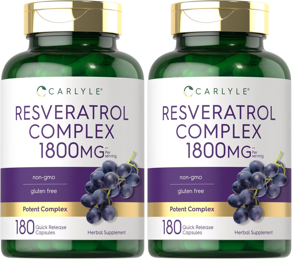 Carlyle Resveratrol 1800mg bottle with 180 capsules (Pack 2)