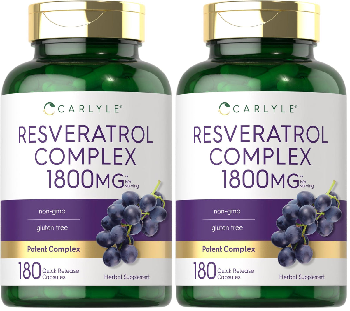 Carlyle Resveratrol 1800mg bottle with 180 capsules (Pack 2)