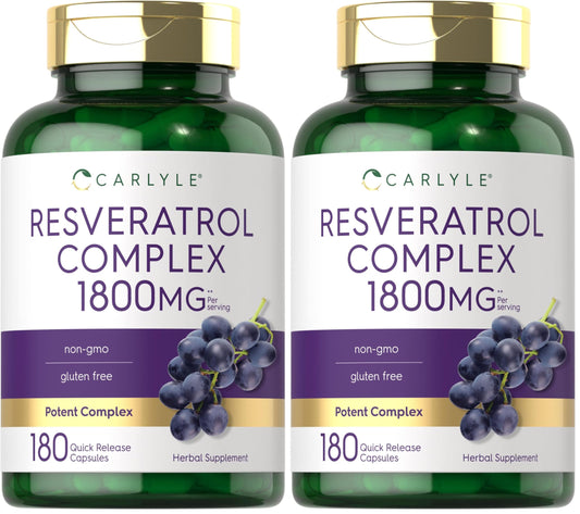 Carlyle Resveratrol 1800mg bottle with 180 capsules (Pack 2)